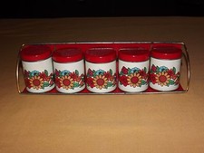 VINTAGE KITCHEN ACTION INDUSTRIES BRAZIL RED METAL FLOWERS SPICE WALL RACK picture
