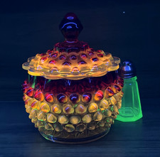 Hobbs Brockunier Amberina Hobnail Covered Candy Dish 5