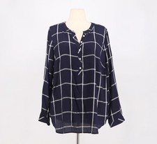 NWT TALBOTS Banded Collar Popover Indigo Plaid Size 1X picture
