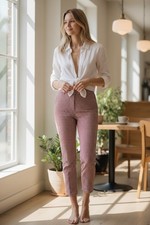SEZANE CLARA Women’s 42/XL US 10 Red Gingham Plaid Slim Leg Trousers Pants picture