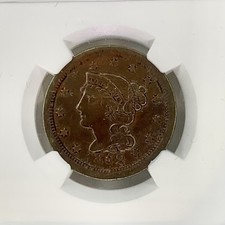 1852 Large Cent NGC AU 50 BN - Dark Photos of a Sharp, Chocolate Brown Coin picture