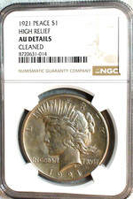 1921 P Peace Silver Dollar NGC ABOUT UNCIRCULATED HIGH RELIEF $1 Coin BUY IT NOW picture