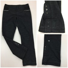 LULULEMON Athletica Gray Button Hem Drawstring Waist Cropped Pant Womens sz 6 picture