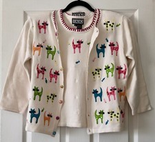 VTG Berek 2 Takako Sakon Cats & Fish Multi Beaded Sweater/Tank Top Set Sz Small picture