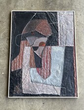 Vintage 1981 Abstract Cubist Painting On Board Signed M.  Zykotsky Multimedia picture