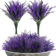 RAINFLOW 8 PCS Artificial Lavender Flowers Faux Plants Outdoor Garden Decor picture
