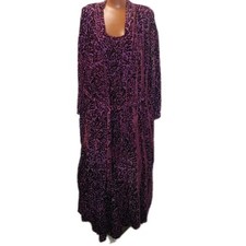 Lasoie Woman L Velvet Burn Out Silk Lounge Robe Slip Dress Set Wine Dark Romance picture