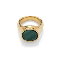MAYAMAR  (24K Gold Plated)  Malachite Signet Gold Ring Size 6 NEW. Retails $79 picture