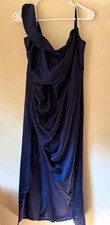 Lulus Law of Attraction Navy Blue One-Shoulder Satin Midi Dress (XL) picture