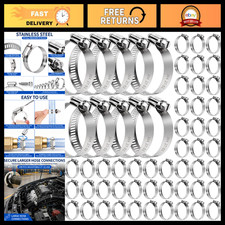 100 Pcs Adjustable Stainless Steel Hose Clamps 1''-2'' (27-51mm) - Durable & Rus picture