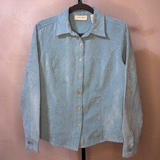 Vintage Lemon Grass Faux Suede Button Down Shirt Sky Blue Medium GranolaChic picture