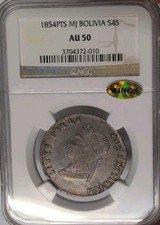 1854PTS MJ Bolivia 4 Soles NGC Lovely Example picture
