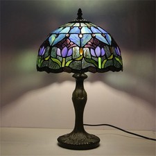 Blue Tulip Style Tiffany Table Lamp Stained Glass Desk Light for Home Decor 18