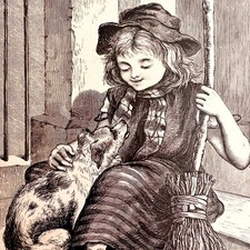 Cute Girl With Puppy 1880s Victorian Art Print A Childs Thought DWX6A picture