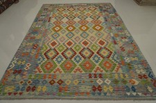 8x11 ft Blue Afghan Handmade Geometric Wool Kilim Area Rug (8'5