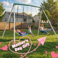 700lb Heavy Duty 9.5' Metal Swing Set w/ Platform Swing Trapeze Bar & Belt Swing picture