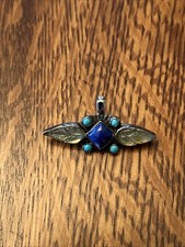 Vintage Handcrafted Sterling Silver Turquoise And Lapis Lazuli Pendant/Pin picture