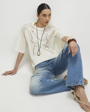 River Island Womens Short sleeved Top in Cream Size L picture