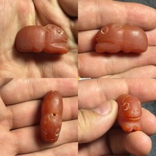 Wonderful Near Eastern Old Carnelian Agate Stone Animal Figure Bead Amulet picture