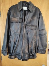 Tibi Aviator Leather Oversized Bomber distressed brown size M picture