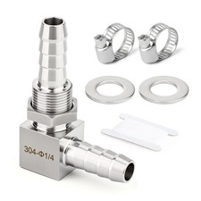 1PCS 304 Stainless Steel 90 Degree Hose Barb Thru-Bulk Bulkhead Fitting 1/4
