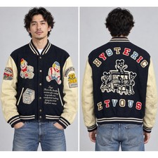 Hysteric Et Vous Paris Vintage Varsity Jacket Leather Sleeve Patchwork Black L picture