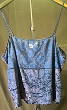 Vintage Undercover Wear Navy Blue Crushed Velvet Floral Lace Satin Cami Top 2X picture
