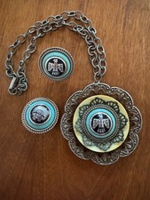 Vintage Southwestern Native American-Style Pendant Necklace and Clip Earrings picture