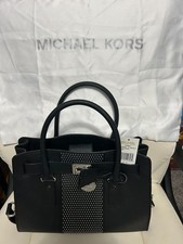 MICHAEL KORS Microstud Hamilton Stripe Leather EW Satchel Shoulder Bag Black picture
