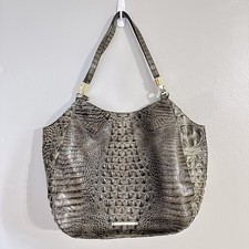 Brahmin Marianna Embossed Leather Large  Shoulder Bag Dark Grey Olive 13x14 picture