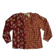 Tru Luxe Jeans Women's Size M Embroidered Button Up Floral Tunic Top Blouse New picture