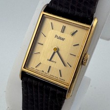 VTG Pulsar Quartz Watch Y481-5160 Women Gold Tone Rectangle Leather New Battery picture