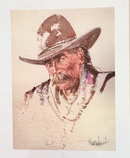 “Sam” Signed by Buck Taylor ~ Cowboy Portrait Drawing on Paper, Western Art picture