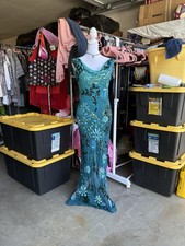 Sue Wong Nocturne Vintage 90s Silk Beaded Gown, Blue Size 2, XS picture