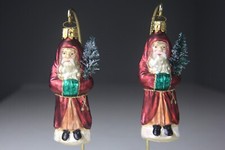 Pair of Vintage Christborn Santa Holding Tree Glass Ornaments Made in Germany picture