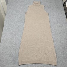 Nordstrom Signature Sweater Dress Womens M Beige 100% Cashmere Turtleneck Midi picture