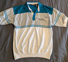 Vintage 90s Knightsbridge Polo Shirt Mens M Teal Gray White Colorblock Banded picture
