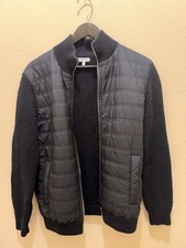 REISS Mens Navy Quilted Knit Hybrid Jacket Cardigan Full Zip Size M picture