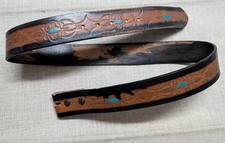 1970s vintage SOUTHWESTERN buckle belt 32 leather GEOMETRIC cowhide BOHO hippie picture