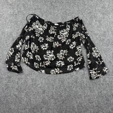 Love Fire Medium Black Floral Off the Shoulder Chiffon Bell Sleeve Top Women's picture