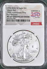 1776-2026 W Burnished $1 American Silver Eagle NGC MS69 ENHANCED Privy - IN HAND picture