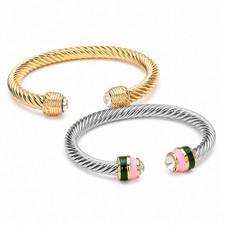 2pcs Twisted Cable Cuff Bracelets Gold Silver Tone Crystal Open Bangle Women picture