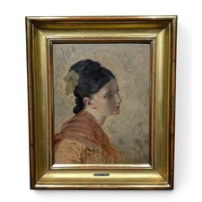 Antique 19th Century Swiss Oil Portrait Woman Signed E.R. Ravel 1847-1920 picture