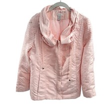 Chico's Light Pink Collared Drawstring Zip Jacket  Tufted Collar Size 2 US 12 picture