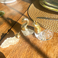 Vintage Avon SNAIL Perfume Bottle Lot with Swan & Caterpillar Glass Gold Cap picture