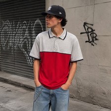Vintage Faded Glory Shirt Mens Medium Gray Red Colorblock Polo Streetwear Y2K picture