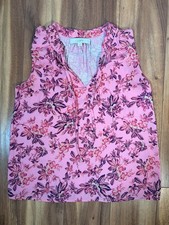 LOFT Floral Sleeveless Blouse XS Pink Tie Neck picture