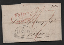 UK G.B. TO PORTUGAL 1825 FOLDED TWO PAGE LETTER W/ RED OVAL 
