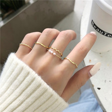5-Piece Gold Ring Set, Minimalist Wavy Unique Stackable Rings for Women picture