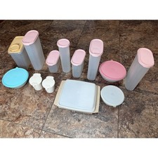 Vintage Tupperware Storage Container Lot Pink Lids Modular Mates Pantry 14 Pc picture